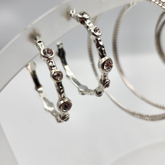 3 Pair - Silver Big Hoop Earring Variety Package - Picture 5 of 6